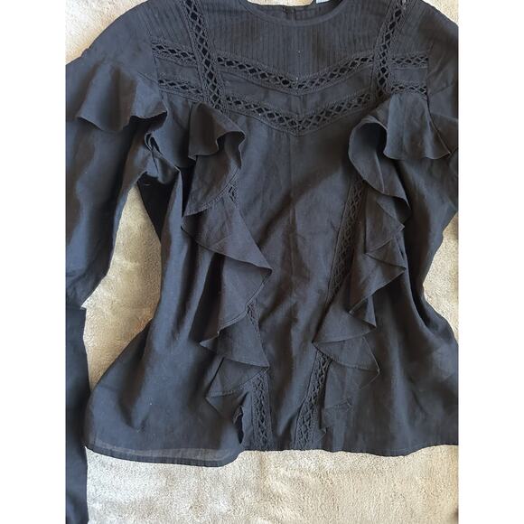 Express Black Lace Ruffle Long Sleeve Blouse XS NWT Cotton Romantic Top Emo - Picture 3 of 7
